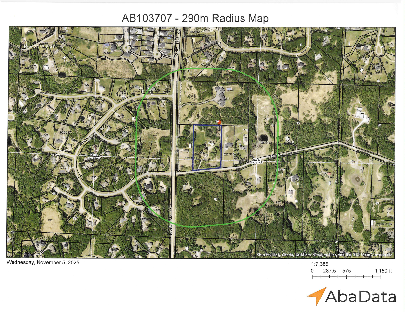 290m Notification Radius Map showing properties within consultation area